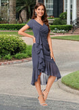 Iris Sheath/Column V-Neck Asymmetrical Chiffon Cocktail Dress With Cascading Ruffles Ruffle STKP0022239