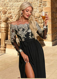 Kaydence Jacquard Off the Shoulder Elegant A-line Polyester Maxi Dresses STKP0022248