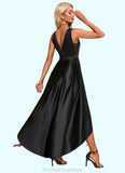 Kali Boat Neck Elegant A-line Satin Asymmetrical Dresses STKP0022257