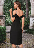 Evie Sheath/Column Cold Shoulder Asymmetrical Stretch Crepe Cocktail Dress With Rhinestone Ruffle STKP0022259