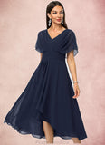 Marely A-line V-Neck Asymmetrical Chiffon Cocktail Dress With Cascading Ruffles STKP0022263