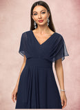 Marely A-line V-Neck Asymmetrical Chiffon Cocktail Dress With Cascading Ruffles STKP0022263