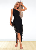 Renata Ruffle One Shoulder Elegant Bodycon Spandex Asymmetrical Dresses STKP0022265