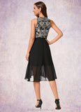 Ashley A-line Scoop Asymmetrical Chiffon Jacquard Cocktail Dress With Flower STKP0022273