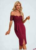 Ayana Flower Ruffle Off the Shoulder Elegant Sheath/Column Lace Polyester Asymmetrical Dresses STKP0022276