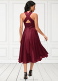 Everly A-line Halter One Shoulder V-Neck Asymmetrical Silky Satin Cocktail Dress With Ruffle STKP0022280