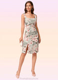 Lila Sheath/Column Square Knee-Length Polyester Cocktail Dress With Flower STKP0022283