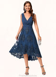 Charlie A-line V-Neck Asymmetrical Chiffon Lace Sequin Cocktail Dress With Pleated Sequins STKP0022288