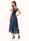 Charlie A-line V-Neck Asymmetrical Chiffon Lace Sequin Cocktail Dress With Pleated Sequins STKP0022288