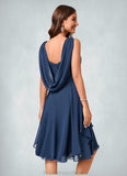 Daphne A-line V-Neck Knee-Length Chiffon Cocktail Dress STKP0022303