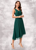 Nadia A-line V-Neck Tea-Length Chiffon Cocktail Dress STKP0022304