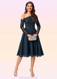 Litzy A-line One Shoulder Knee-Length Chiffon Lace Sequin Cocktail Dress With Sequins STKP0022310