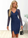 Cameron Flower V-Neck Elegant Bodycon Lace Asymmetrical Dresses STKP0022325