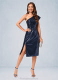 Kierra Sheath/Column One Shoulder Knee-Length Sequin Cocktail Dress With Ruffle Sequins STKP0022330