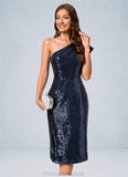 Kierra Sheath/Column One Shoulder Knee-Length Sequin Cocktail Dress With Ruffle Sequins STKP0022330