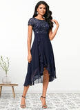 Aryanna A-line Scoop Asymmetrical Chiffon Lace Cocktail Dress With Cascading Ruffles STKP0022334