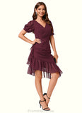 Millicent Sheath/Column V-Neck Asymmetrical Chiffon Cocktail Dress With Cascading Ruffles Ruffle STKP0022339