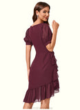 Millicent Sheath/Column V-Neck Asymmetrical Chiffon Cocktail Dress With Cascading Ruffles Ruffle STKP0022339