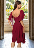 Nylah Sheath/Column V-Neck Knee-Length Chiffon Cocktail Dress With Beading Cascading Ruffles STKP0022350