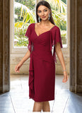 Nylah Sheath/Column V-Neck Knee-Length Chiffon Cocktail Dress With Beading Cascading Ruffles STKP0022350