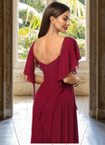 Nylah Sheath/Column V-Neck Knee-Length Chiffon Cocktail Dress With Beading Cascading Ruffles STKP0022350