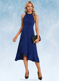 Jacquelyn Cascading Ruffles High Neck Elegant A-line Cotton Blends Asymmetrical Midi Dresses STKP0022353