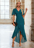 Liz Ruffle V-Neck Elegant Trumpet/Mermaid Chiffon Asymmetrical Dresses STKP0022358