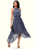 Shelby A-line Scoop Ankle-Length Chiffon Cocktail Dress With Ruffle STKP0022361