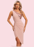 Lucille Sequins One Shoulder Elegant Sheath/Column Polyester Asymmetrical Midi Dresses STKP0022362