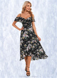 Mallory Floral Print Cold Shoulder Elegant A-line Chiffon Asymmetrical Dresses STKP0022369