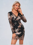 Peyton Sequins V-Neck Elegant Sheath/Column Sequin Mini Dresses STKP0022379