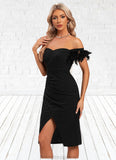 Christine Faux Feather Off the Shoulder Elegant Sheath/Column Polyester Midi Dresses STKP0022381