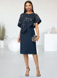 Jade Sheath/Column Scoop Knee-Length Chiffon Lace Cocktail Dress With Sequins STKP0022399