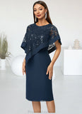 Jade Sheath/Column Scoop Knee-Length Chiffon Lace Cocktail Dress With Sequins STKP0022399