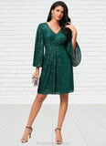 Val Sheath/Column V-Neck Knee-Length Sequin Cocktail Dress With Ruffle STKP0022400