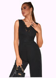 Anabel Jacquard V-Neck Elegant Jumpsuit/Pantsuit Polyester Maxi Dresses STKP0022404