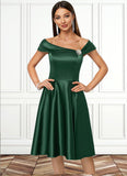 Alexa A-line Asymmetrical Knee-Length Satin Cocktail Dress With Rhinestone Crystal Brooch STKP0022407