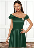 Alexa A-line Asymmetrical Knee-Length Satin Cocktail Dress With Rhinestone Crystal Brooch STKP0022407