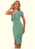 Angel Cascading Ruffles Asymmetrical Elegant Sheath/Column Polyester Midi Dresses STKP0022411