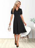 Layla V-Neck Elegant A-line Cotton Blends Midi Dresses STKP0022412