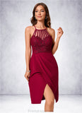 Destiney Sheath/Column V-Neck Knee-Length Chiffon Lace Cocktail Dress With Ruffle STKP0022421