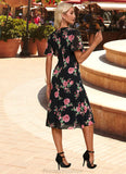 Elianna Floral Print V-Neck Elegant A-line Chiffon Midi Dresses STKP0022424