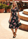 Elianna Floral Print V-Neck Elegant A-line Chiffon Midi Dresses STKP0022424