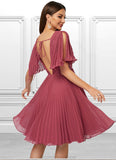 Mariam A-line V-Neck Knee-Length Chiffon Cocktail Dress With Pleated STKP0022429