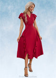 Virginia Cascading Ruffles V-Neck Elegant A-line Cotton Blends Midi Dresses STKP0022444