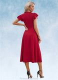 Virginia Cascading Ruffles V-Neck Elegant A-line Cotton Blends Midi Dresses STKP0022444