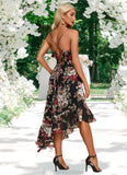 Phoebe Ruffle Floral Print V-Neck Elegant A-line Chiffon Asymmetrical Dresses STKP0022447