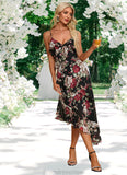 Phoebe Ruffle Floral Print V-Neck Elegant A-line Chiffon Asymmetrical Dresses STKP0022447