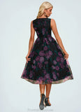 Ashlynn Floral Print Sweetheart Elegant A-line Organza Midi Dresses STKP0022454