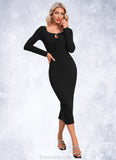 Emilie Rhinestone Square Elegant Bodycon Jersey Midi Dresses STKP0022464